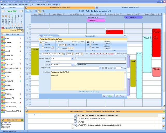 AgendaPro : planning et fenêtre de saisie d’un rendez-vous.